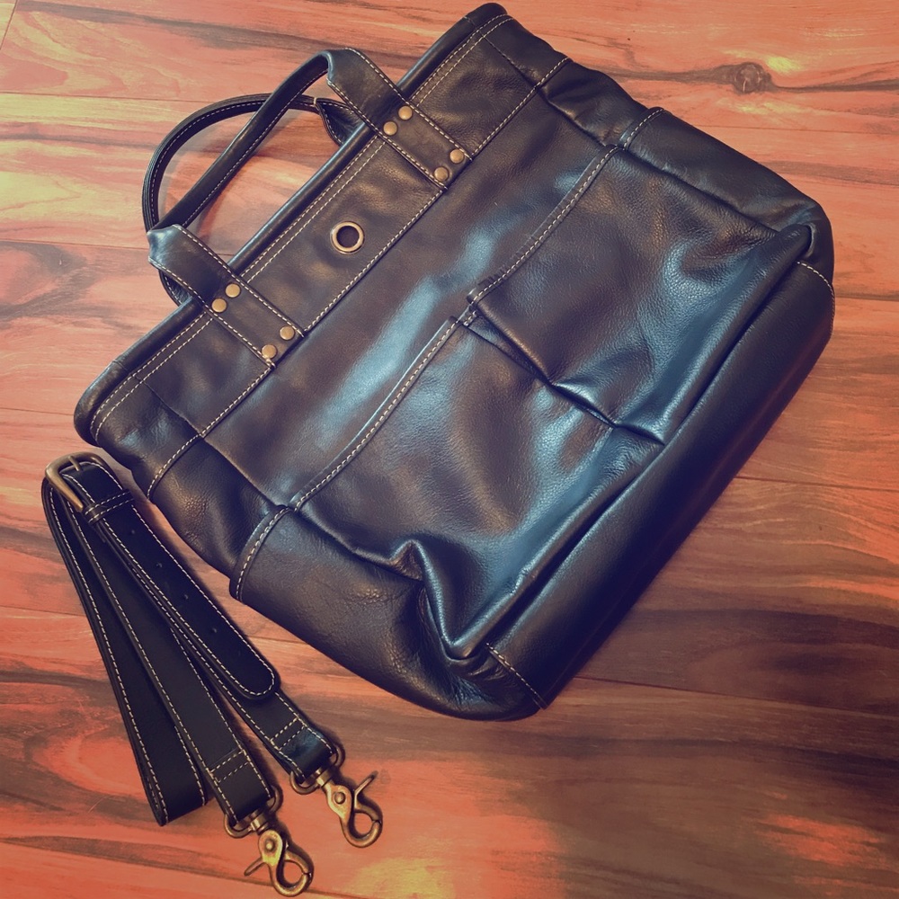 Levenger Black Leather St. Tropez Tote Bag - Picture 1 of 8